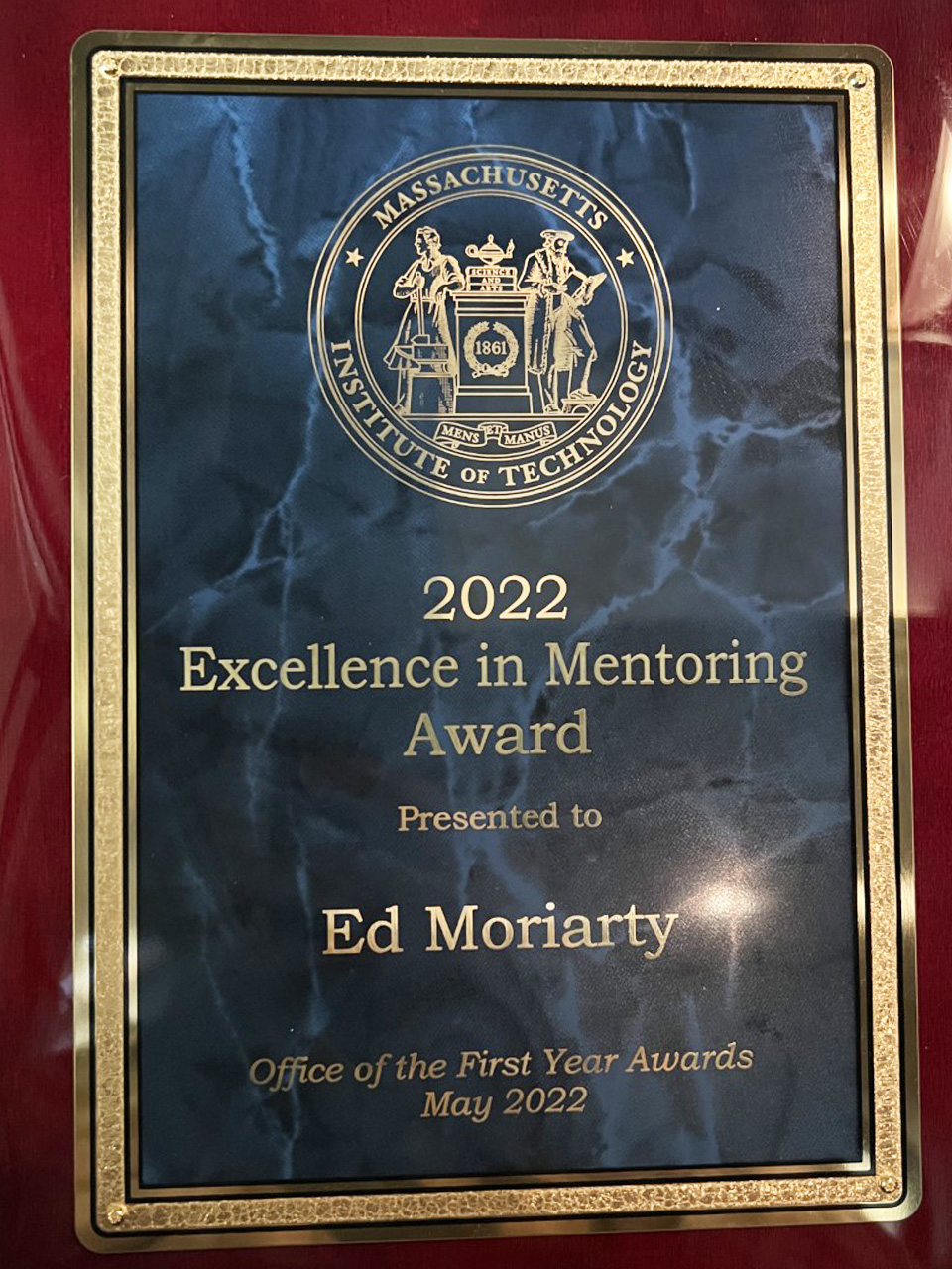 Excellence in Mentorship Award plaque