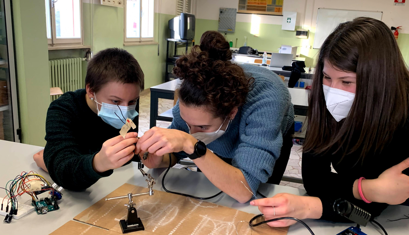 Students in Ferrara High School at work on eyeglasses project