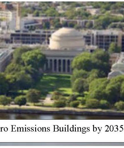 View of MIT campus labeled Zero Emissions by 2035
